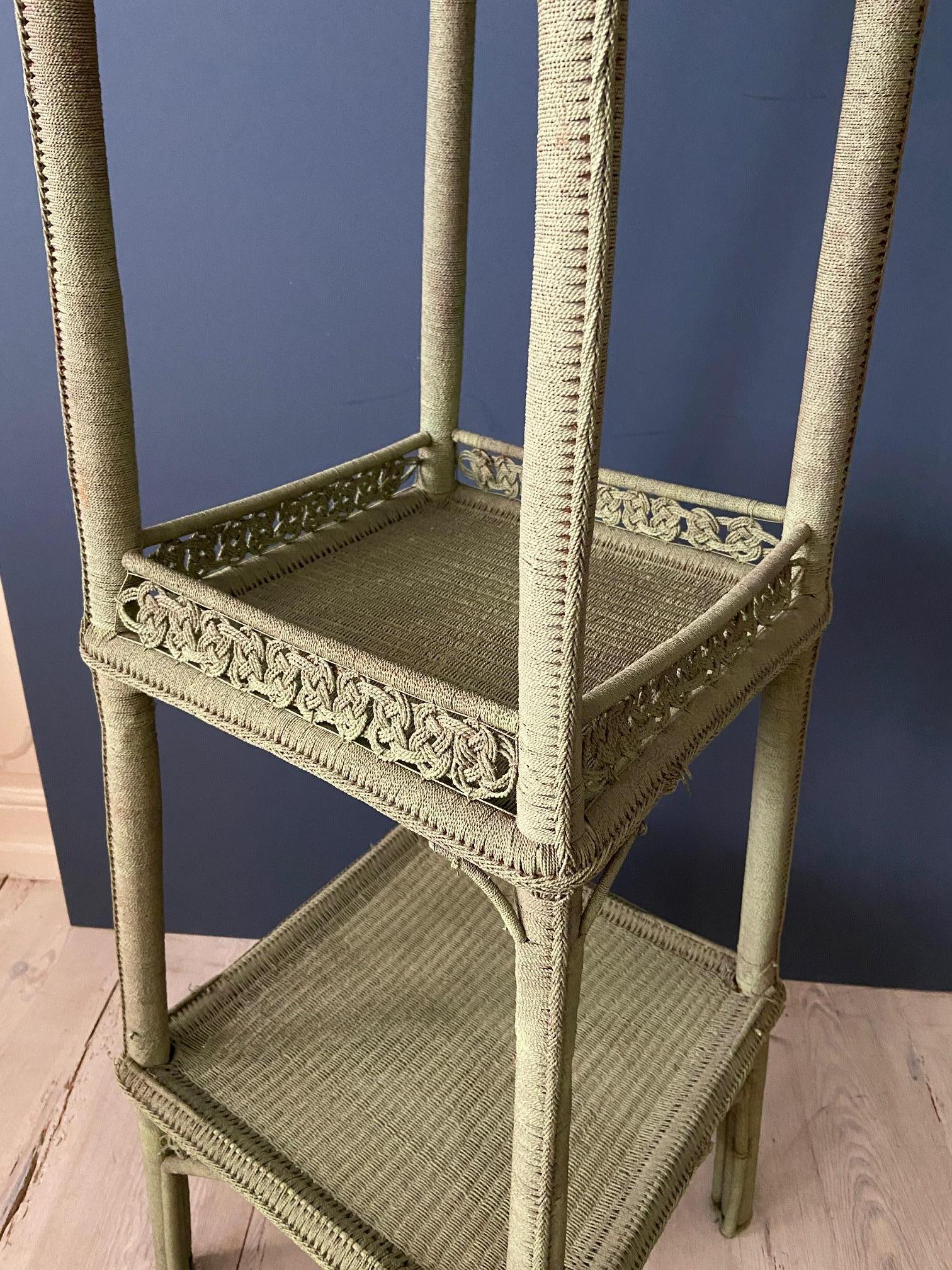 Vintage Tall Green Rope Plant Stand, France, 1920's 1