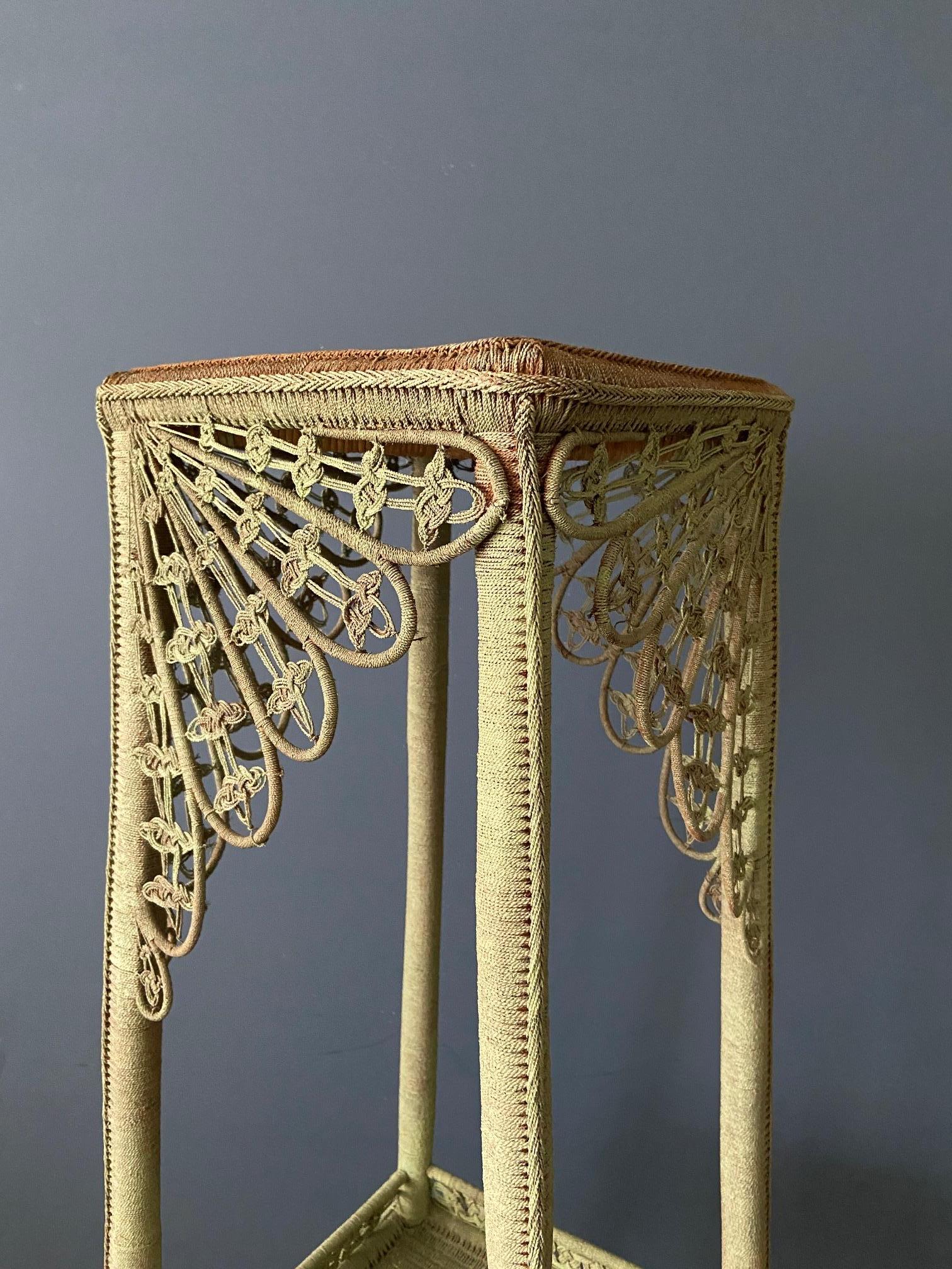 Vintage Tall Green Rope Plant Stand, France, 1920's 2