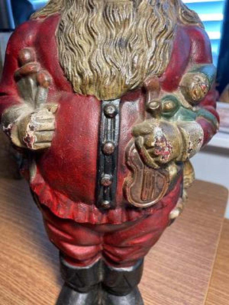 American Vintage Tall Hand Painted Santa Sculpture, 1930 For Sale