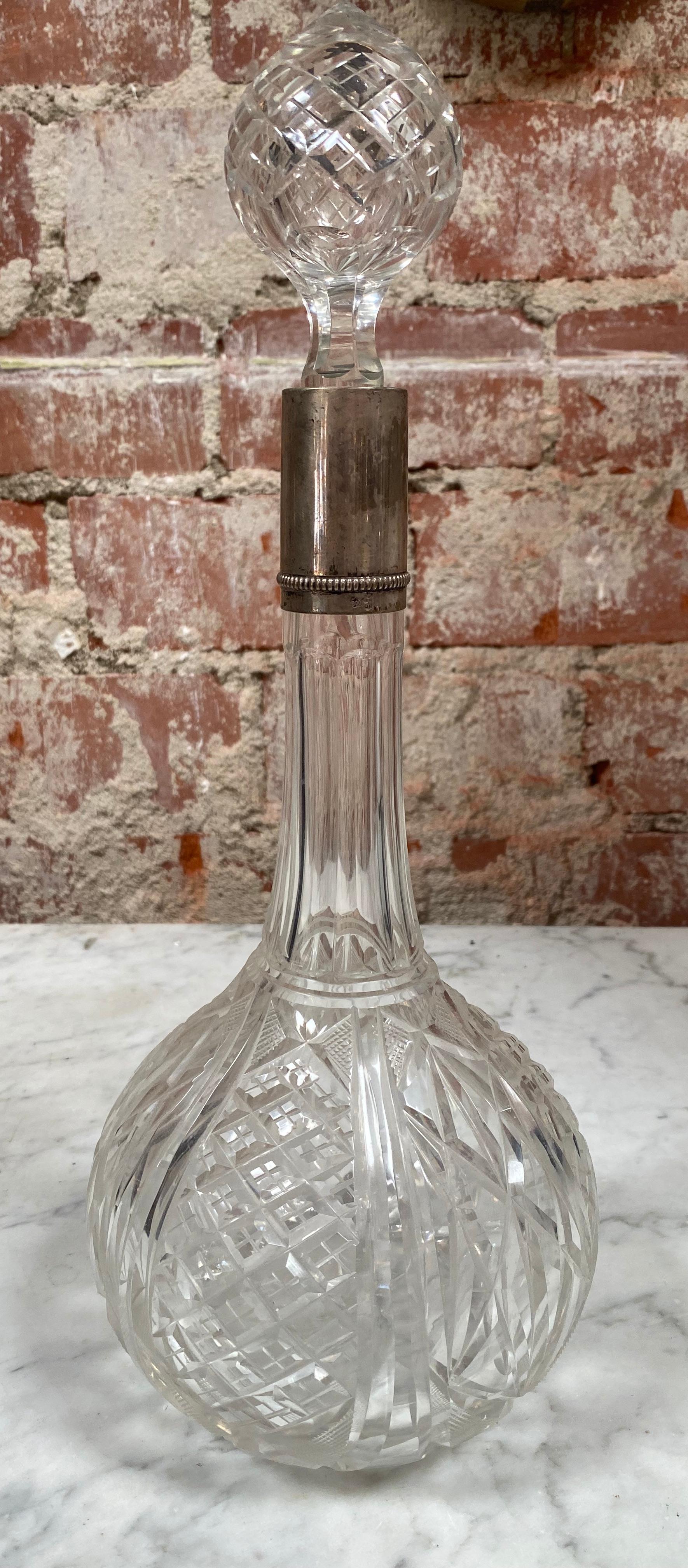 Beautiful Italian vintage tall bottle with silver details made in italy 1950s