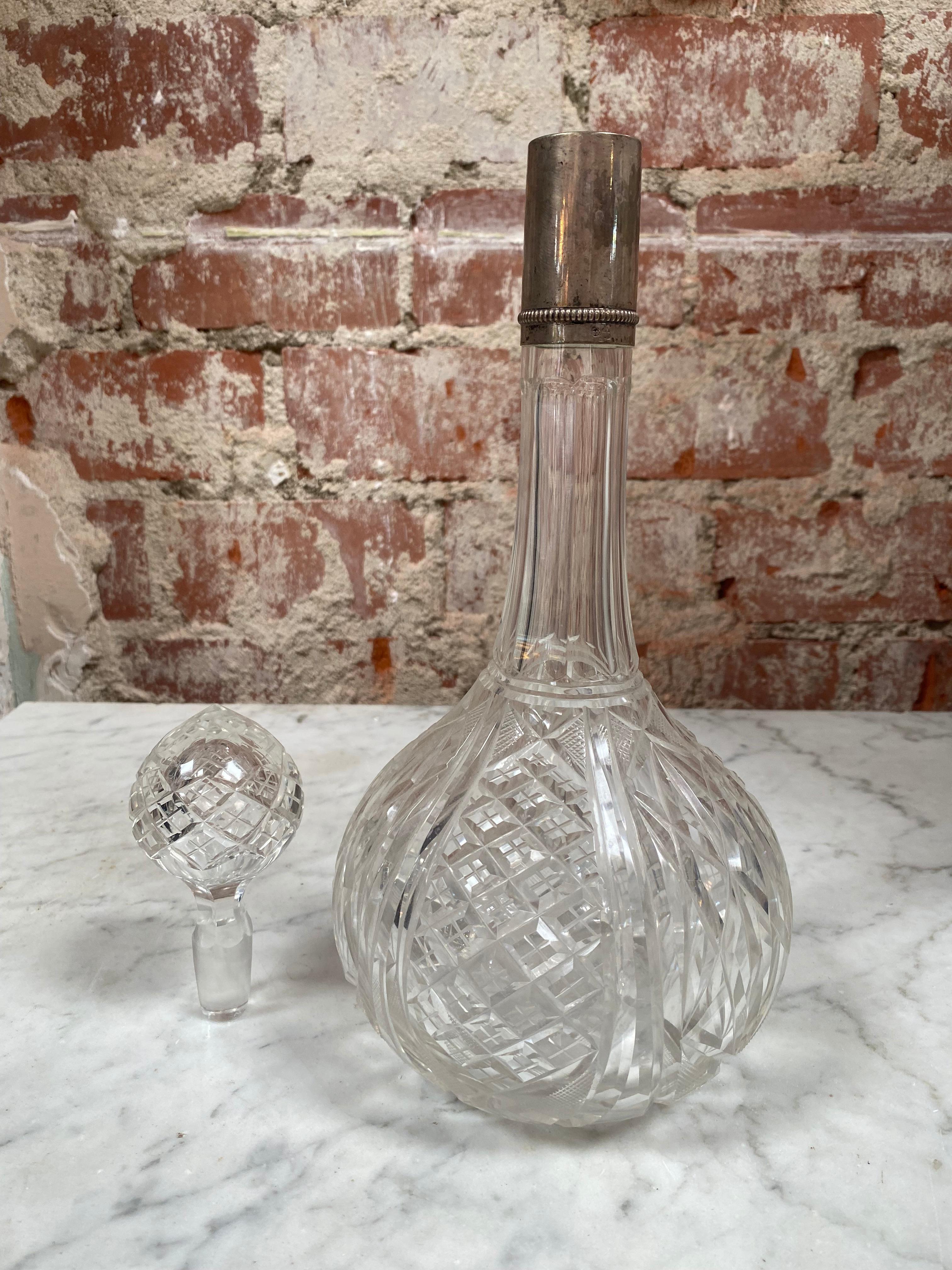 Mid-Century Modern Vintage Tall Italian Glass Bottle 1950s For Sale