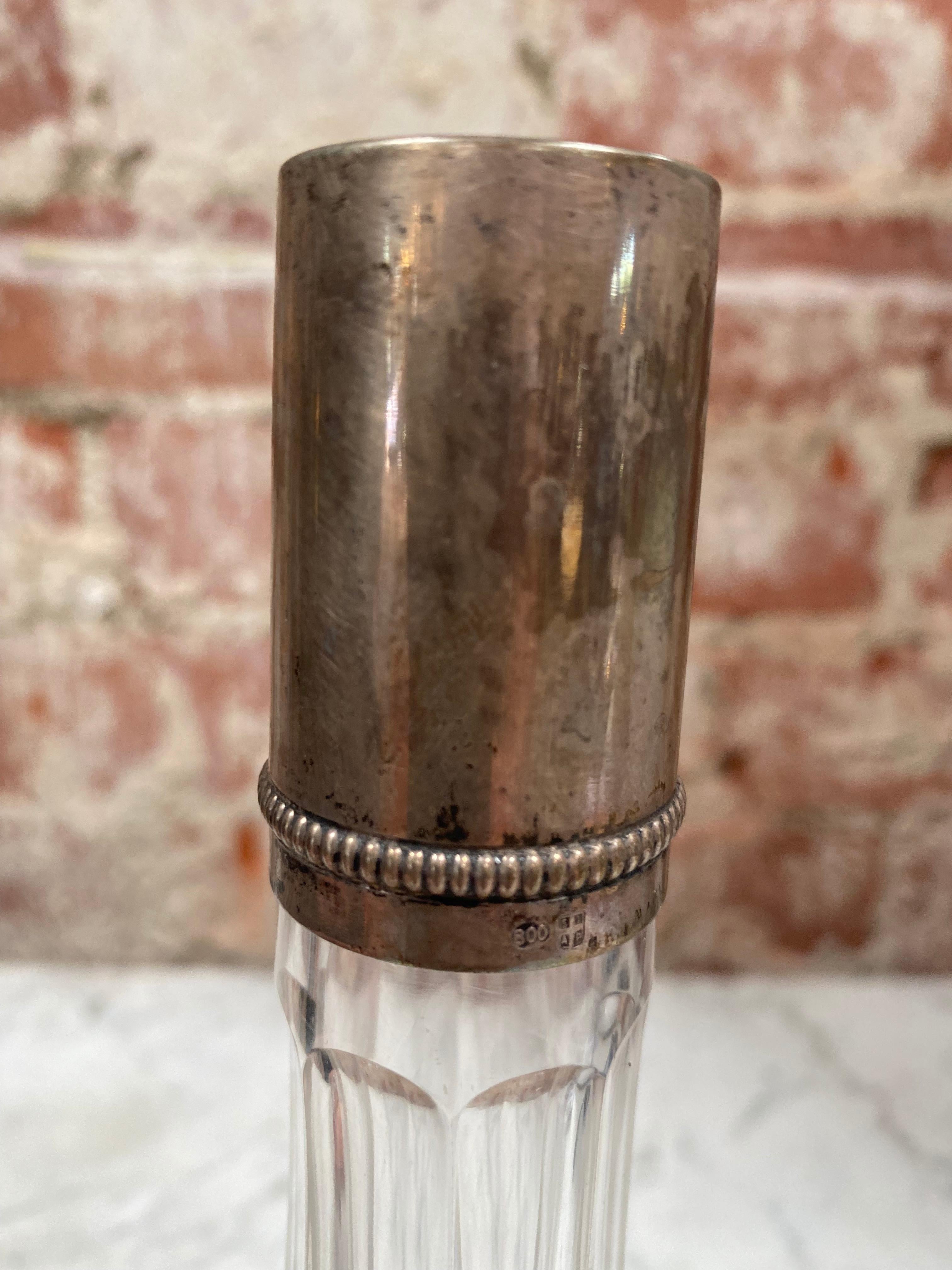 Silver Vintage Tall Italian Glass Bottle 1950s For Sale