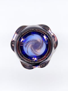 Grand vase italien Sommerso de Murano en verre bleu, violet et transparent