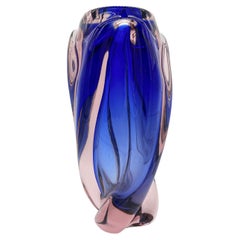 Grand vase italien Sommerso de Murano en verre bleu, violet et transparent