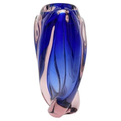 Vintage Tall Italian "Sommerso" Murano Vase in Blue, Violet and Clear Glass