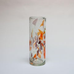 Vintage Tall Italian Vase in Clear Murano Glass with "Mosaic" Flakes Decoration