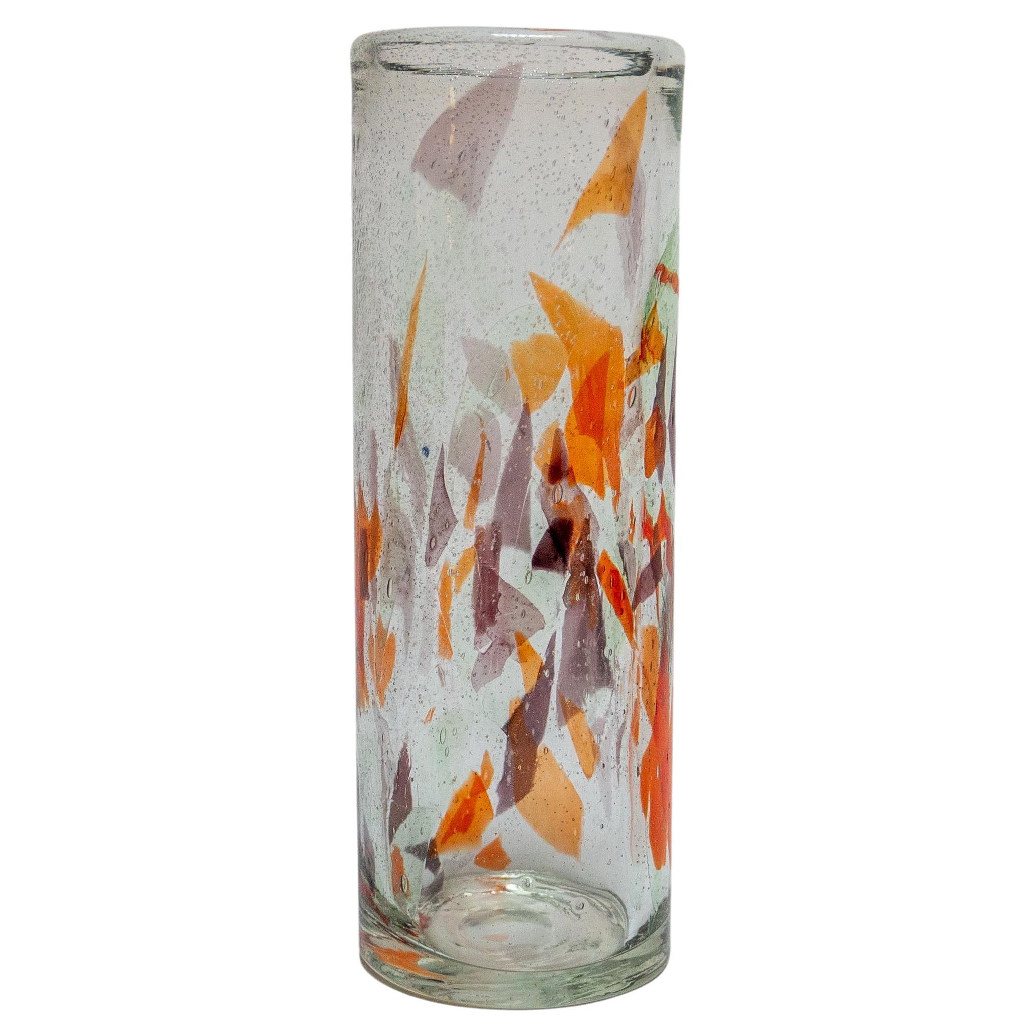 Vintage Tall Italian Vase in klarem Murano-Glas mit "Mosaik" Flocken Dekoration