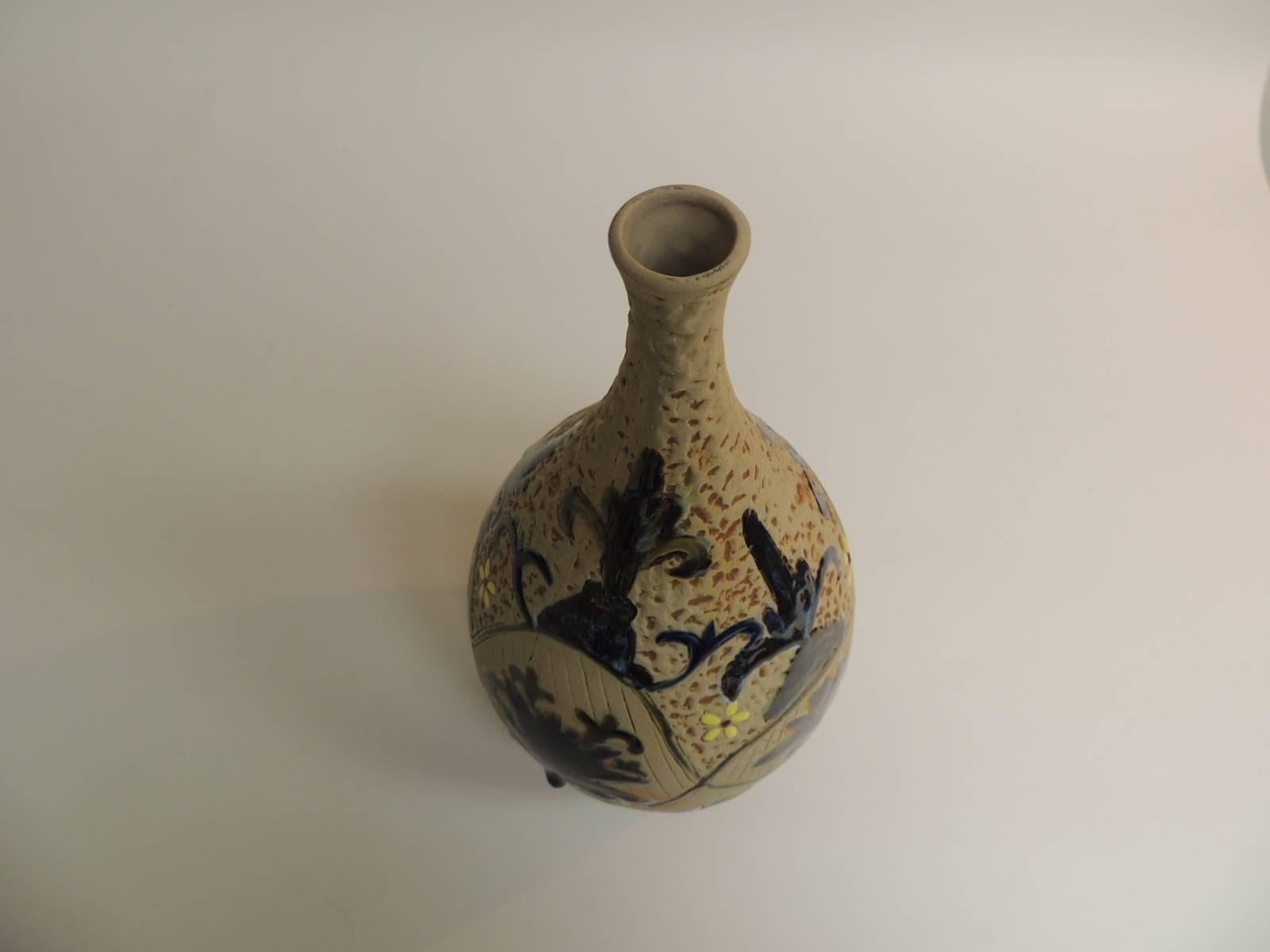 Mid-Century Modern Vintage Tall Mid-century Hand-Painted Ceramic Pottery Vase