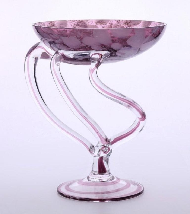 Italian Vintage Tall Murano Blown Glass Clear to Pink Bowl, Italy, 1960s For Sale