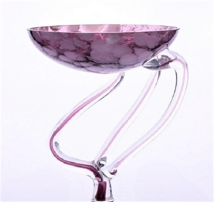 Vintage Tall Murano Blown Glass Clear to Pink Bowl, Italy, 1960s In Good Condition For Sale In Frankfurt am Main, DE