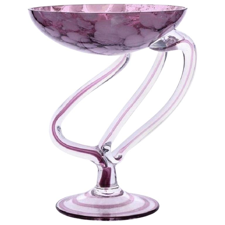 Vintage Tall Murano Blown Glass Clear to Pink Bowl, Italy, 1960s For Sale