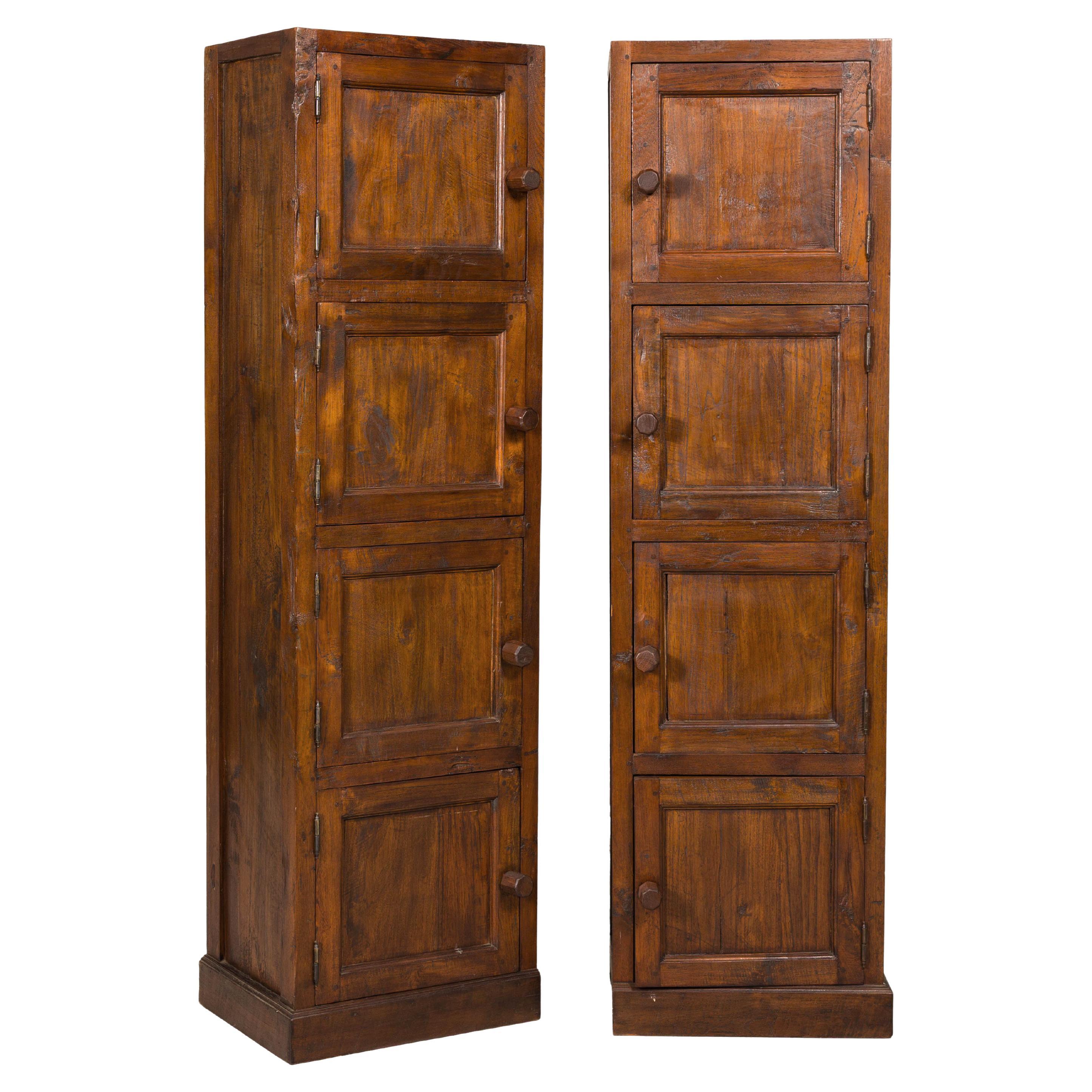 Vintage Tall Narrow Teak Cabinets – Unique Storage with Aged Patina