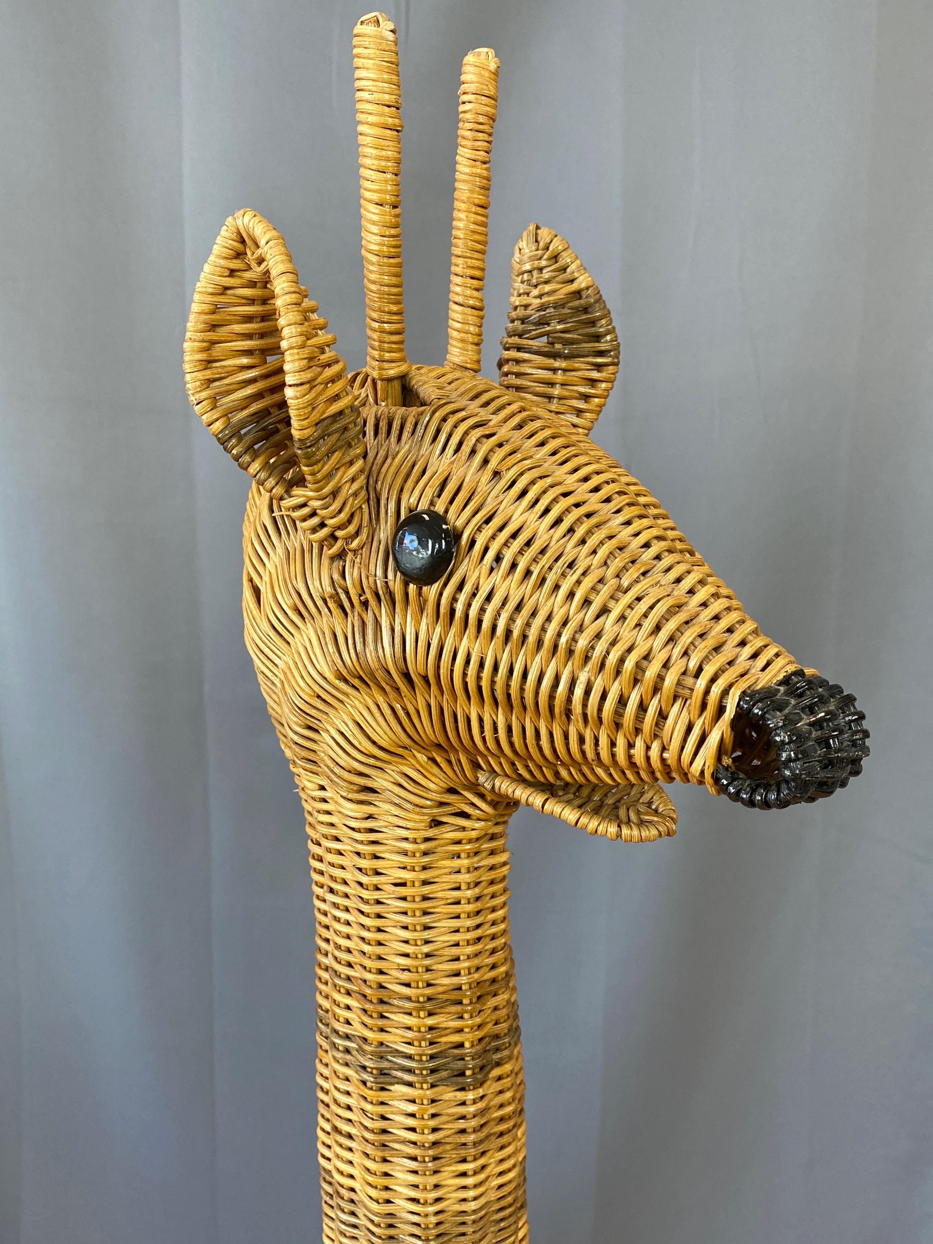 Vintage Tall Natural Wicker Giraffe Plant Stand, 1960s 2
