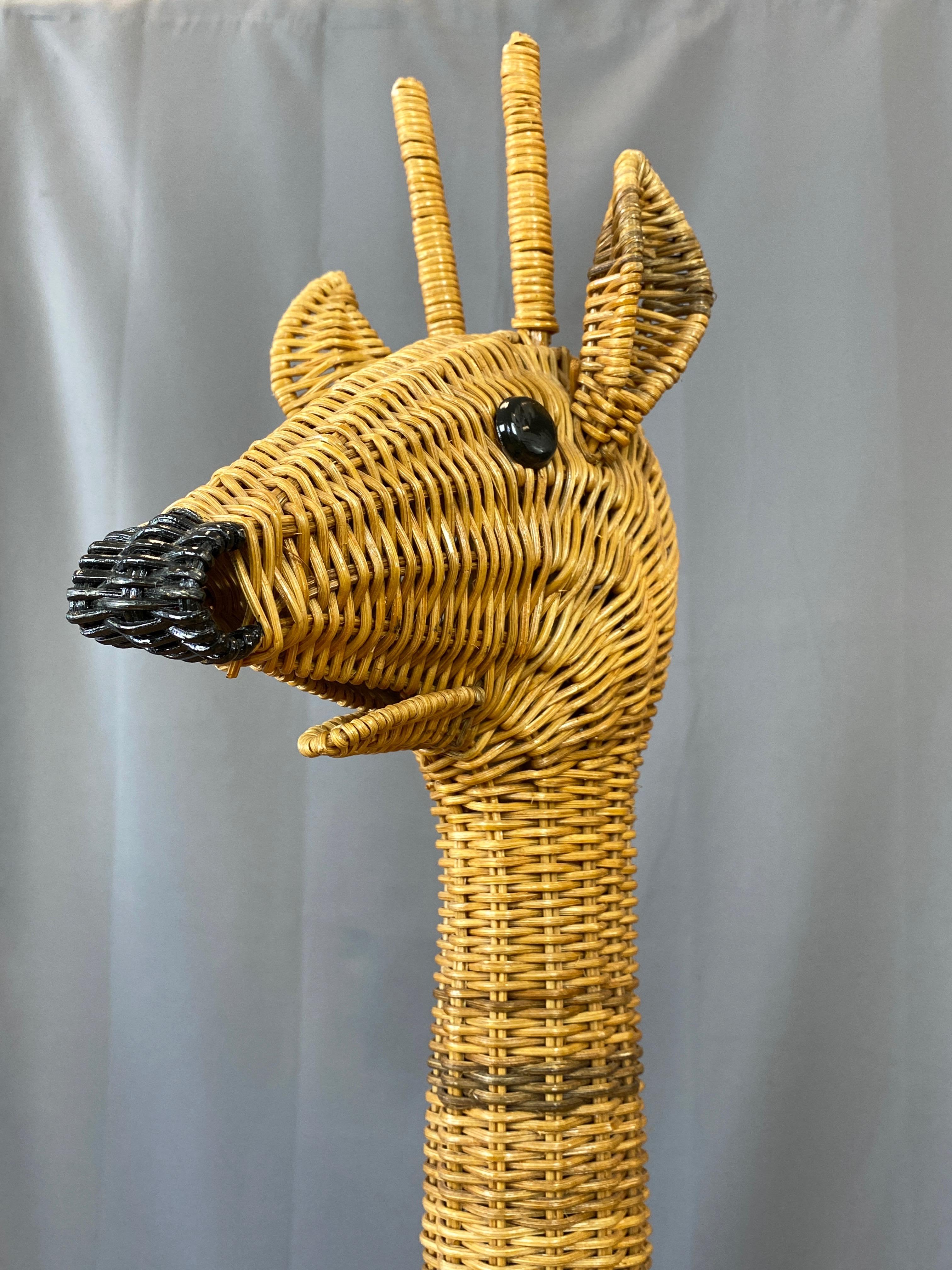 Vintage Tall Natural Wicker Giraffe Plant Stand, 1960s 2