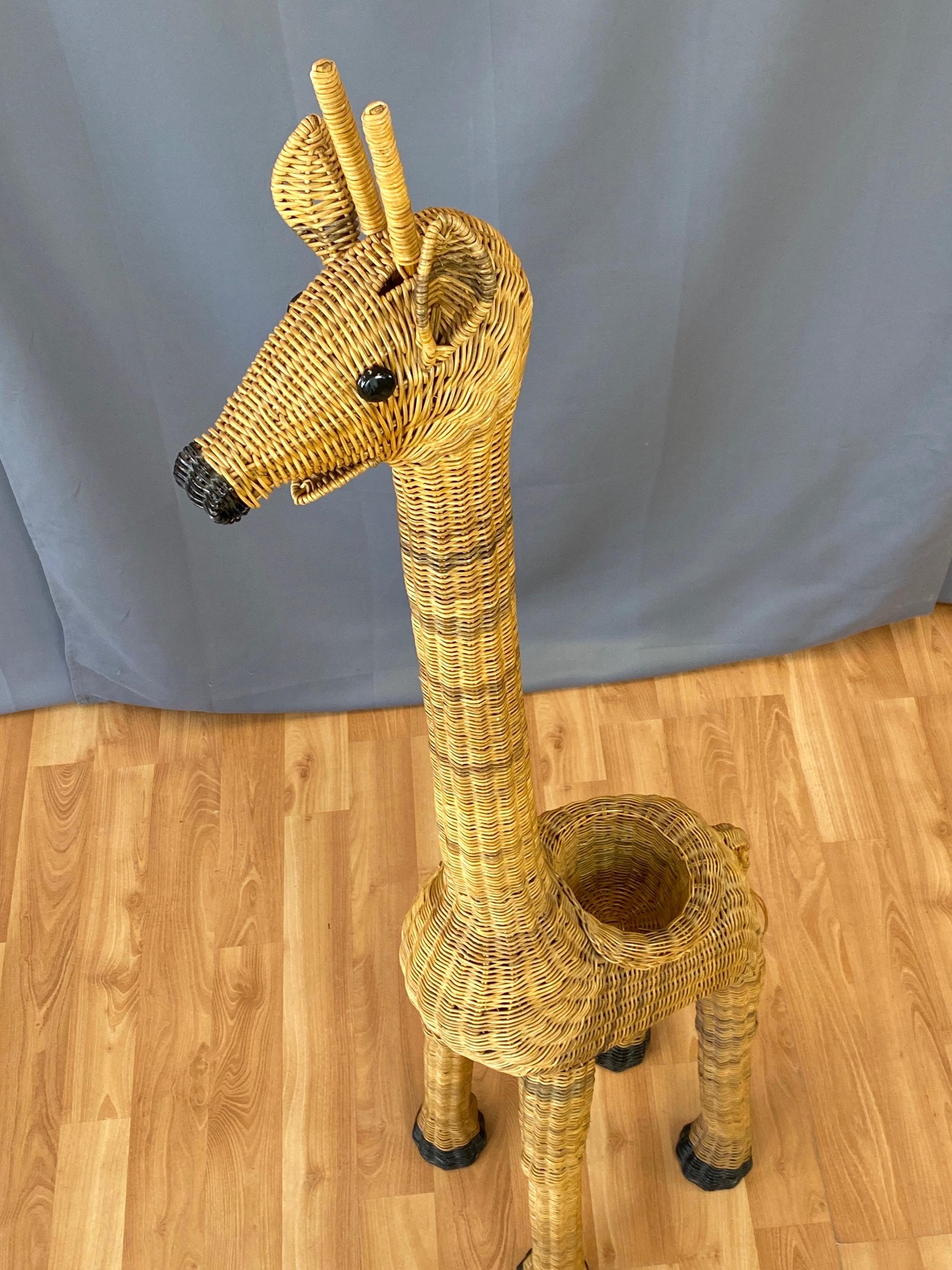 Vintage Tall Natural Wicker Giraffe Plant Stand, 1960s 4