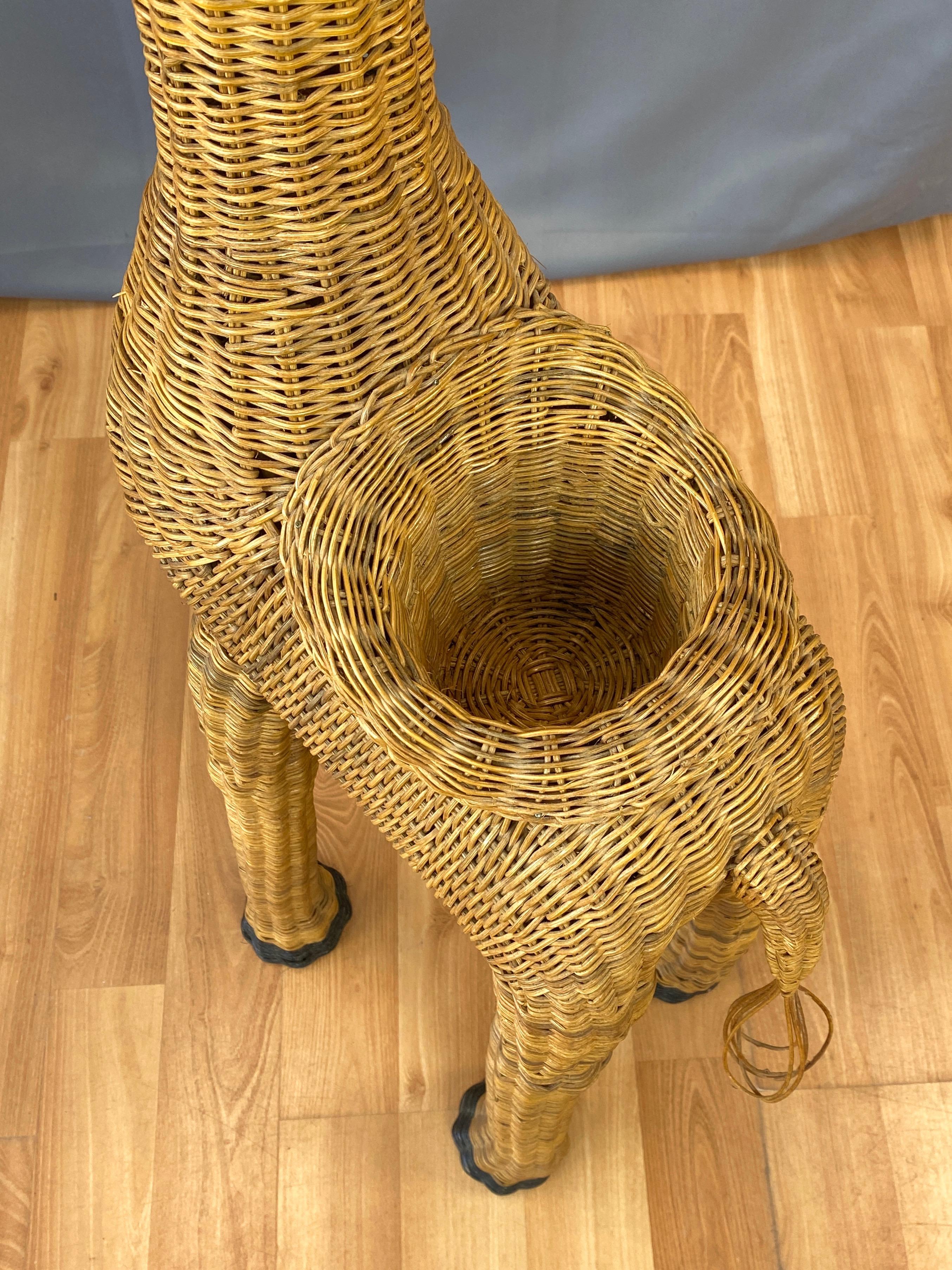 Vintage Tall Natural Wicker Giraffe Plant Stand, 1960s 4
