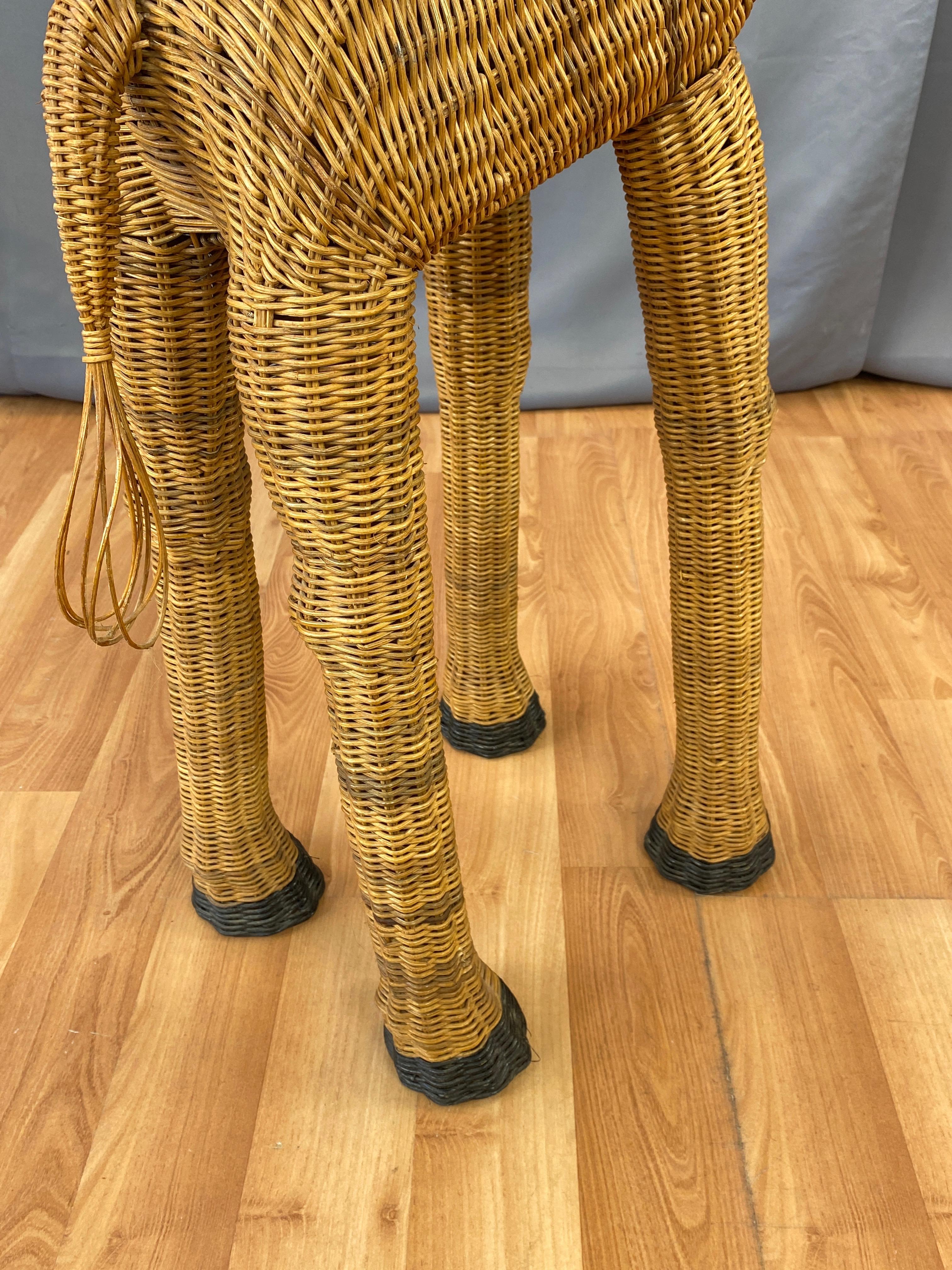 Vintage Tall Natural Wicker Giraffe Plant Stand, 1960s 8