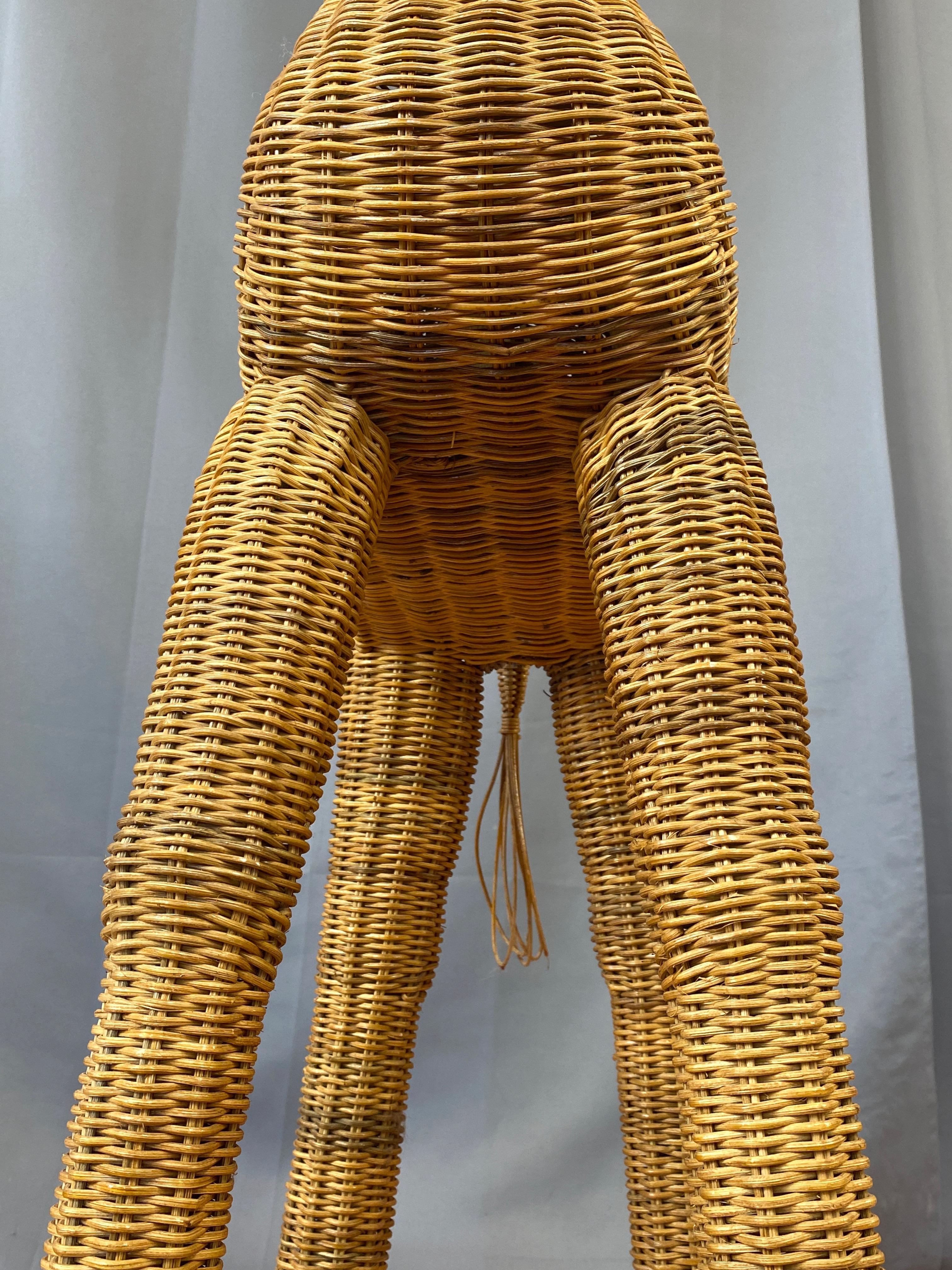 Vintage Tall Natural Wicker Giraffe Plant Stand, 1960s 9