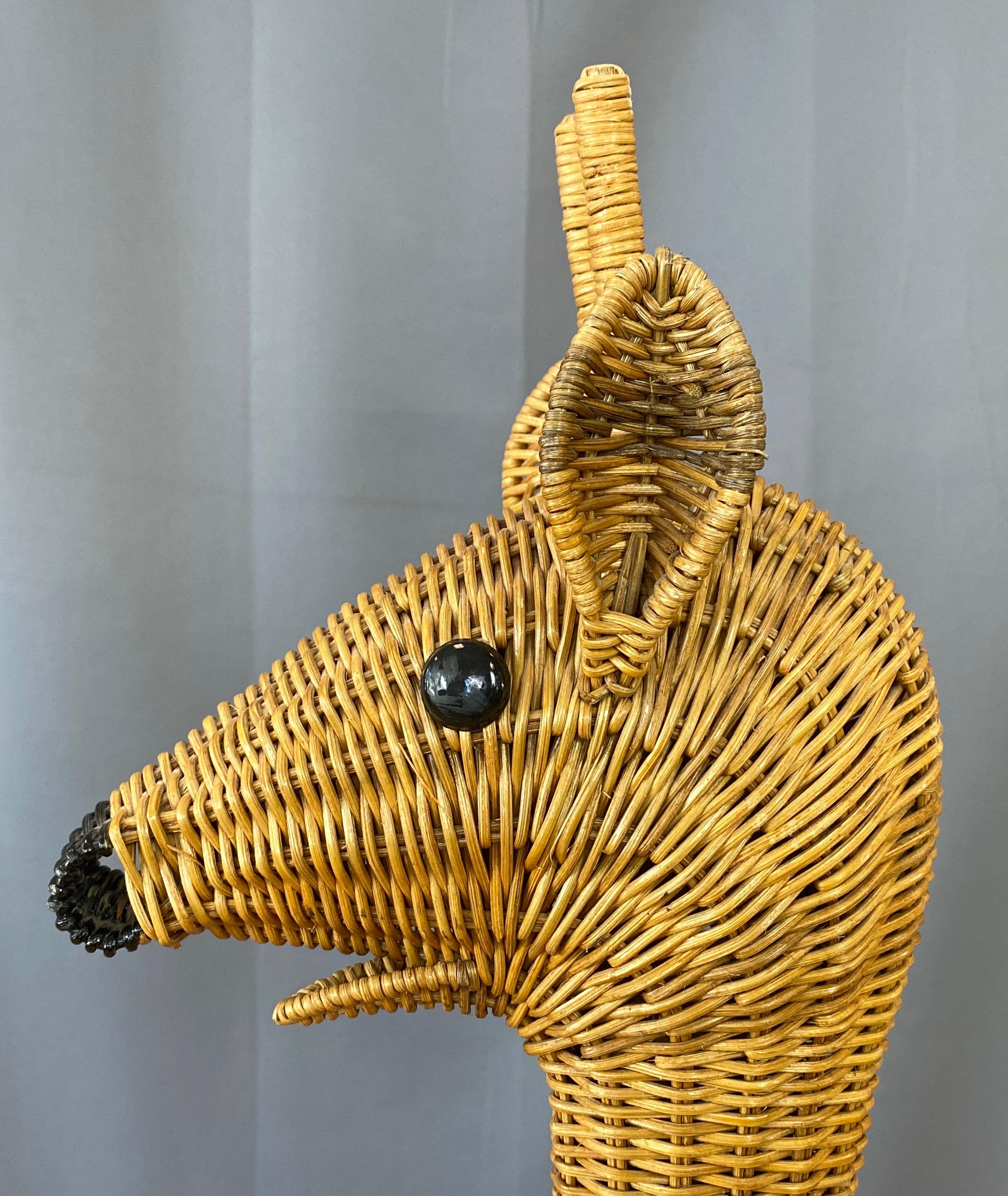 Vintage Tall Natural Wicker Giraffe Plant Stand, 1960s 9