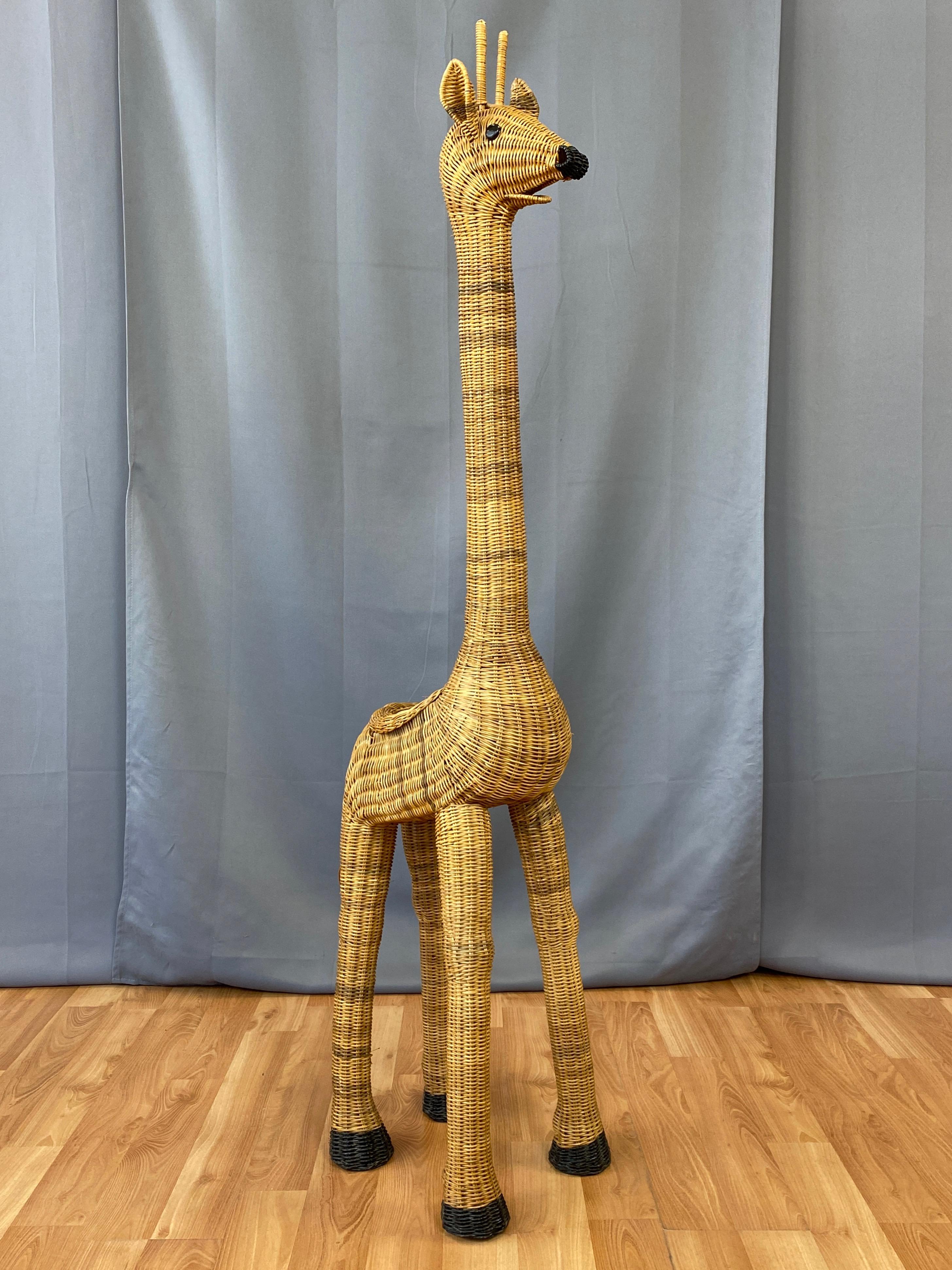Vintage Tall Natural Wicker Giraffe Plant Stand, 1960s In Good Condition In San Francisco, CA