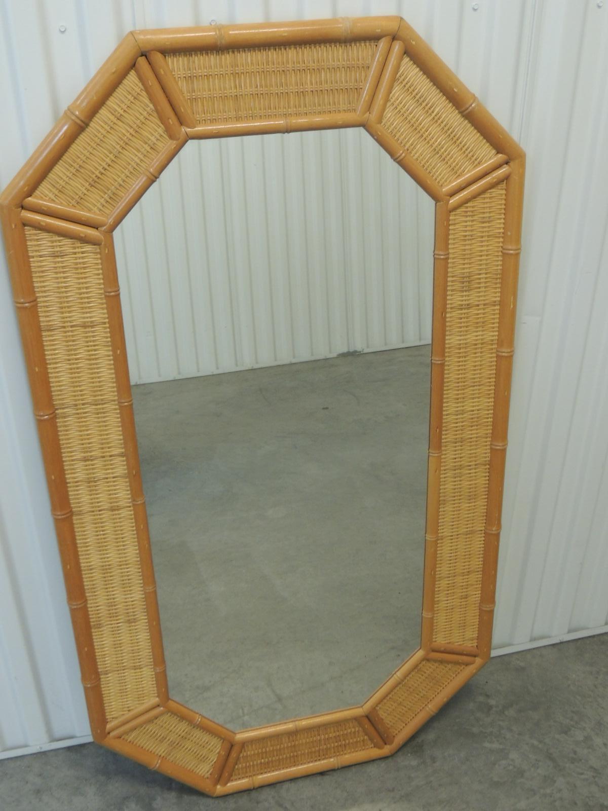 Mid-Century Modern Vintage Tall Octagonal Shape Bamboo Mirror
