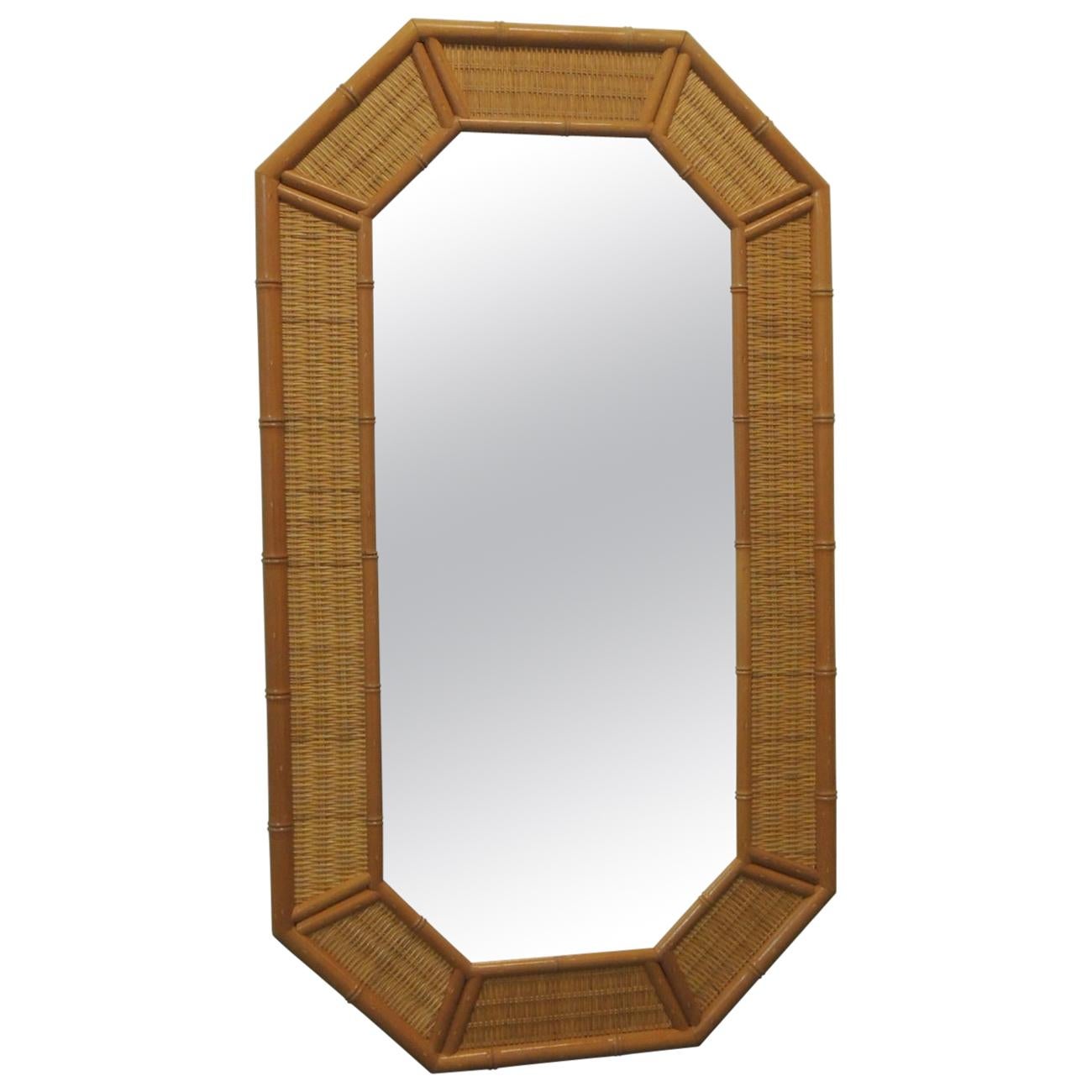 Vintage Tall Octagonal Shape Bamboo Mirror