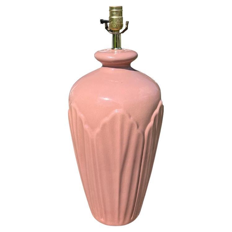 Vintage Tall Pastel Pink Art Deco Shell Motif Ceramic Table Lamp