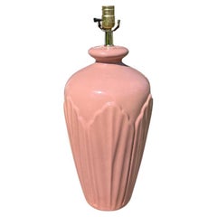 Vintage Tall Pastel Pink Art Deco Shell Motif Ceramic Table Lamp