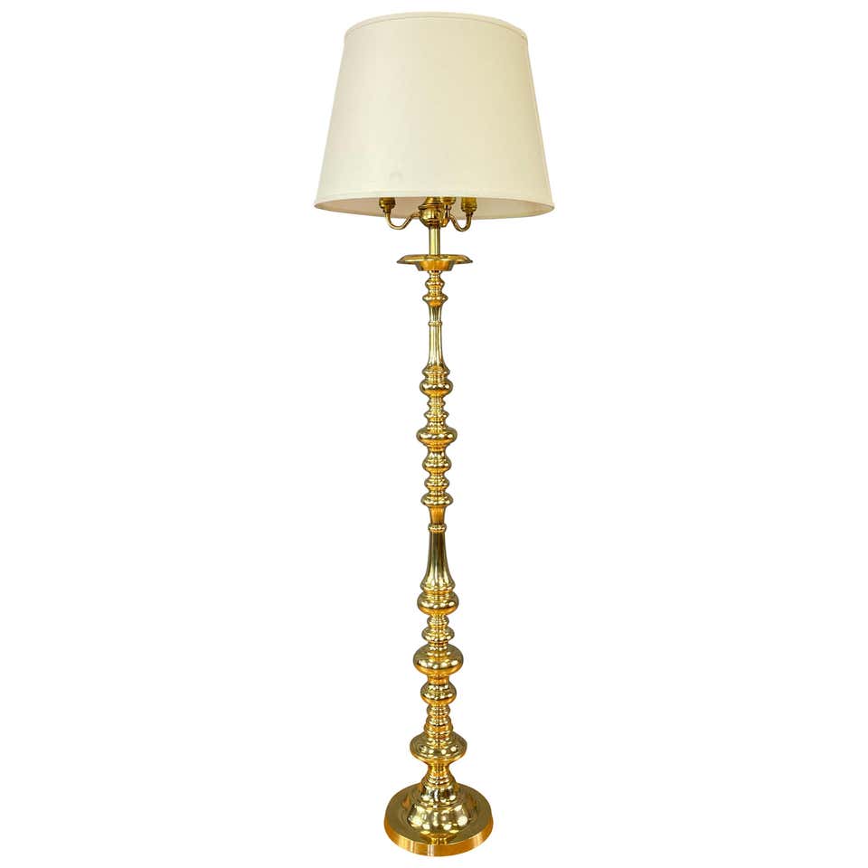 Vintage Tall Polished Brass Floor Lamp, Japan, Hollywood Regency, circa ...