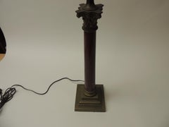 Vintage Tall Red and Grey Porphyry Corinthian Column Table Lamp