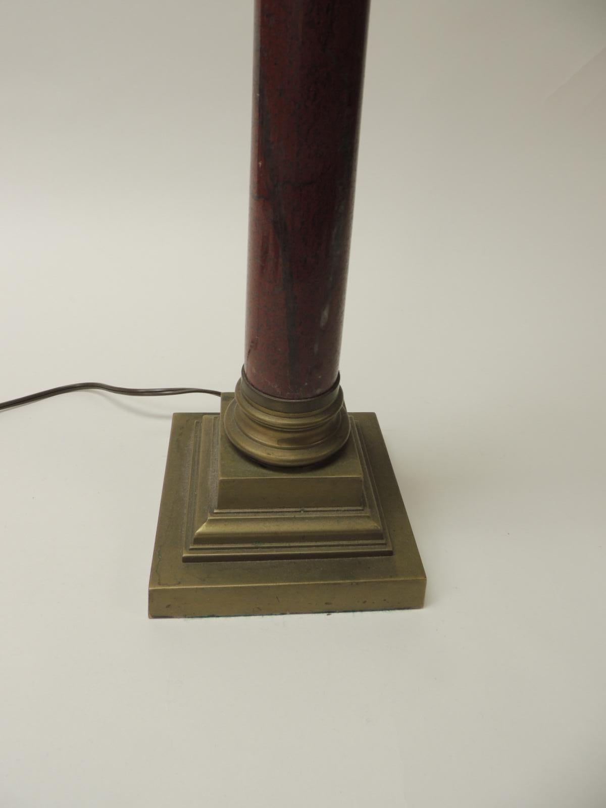 Italian Vintage Tall Red and Grey Porphyry Corinthian Column Table Lamp