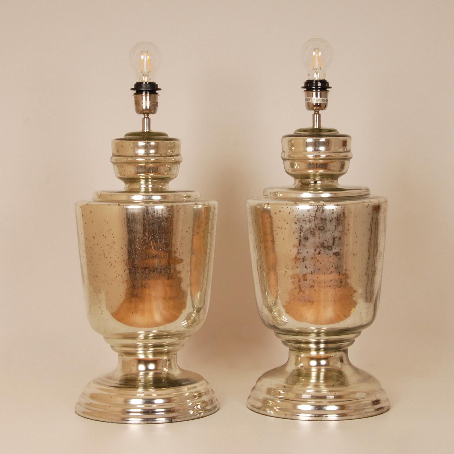 Vintage Tall Silver Table Lamps Silver and Sky Blue Modern Table Lamps Vase Lamp In Good Condition In Wommelgem, VAN