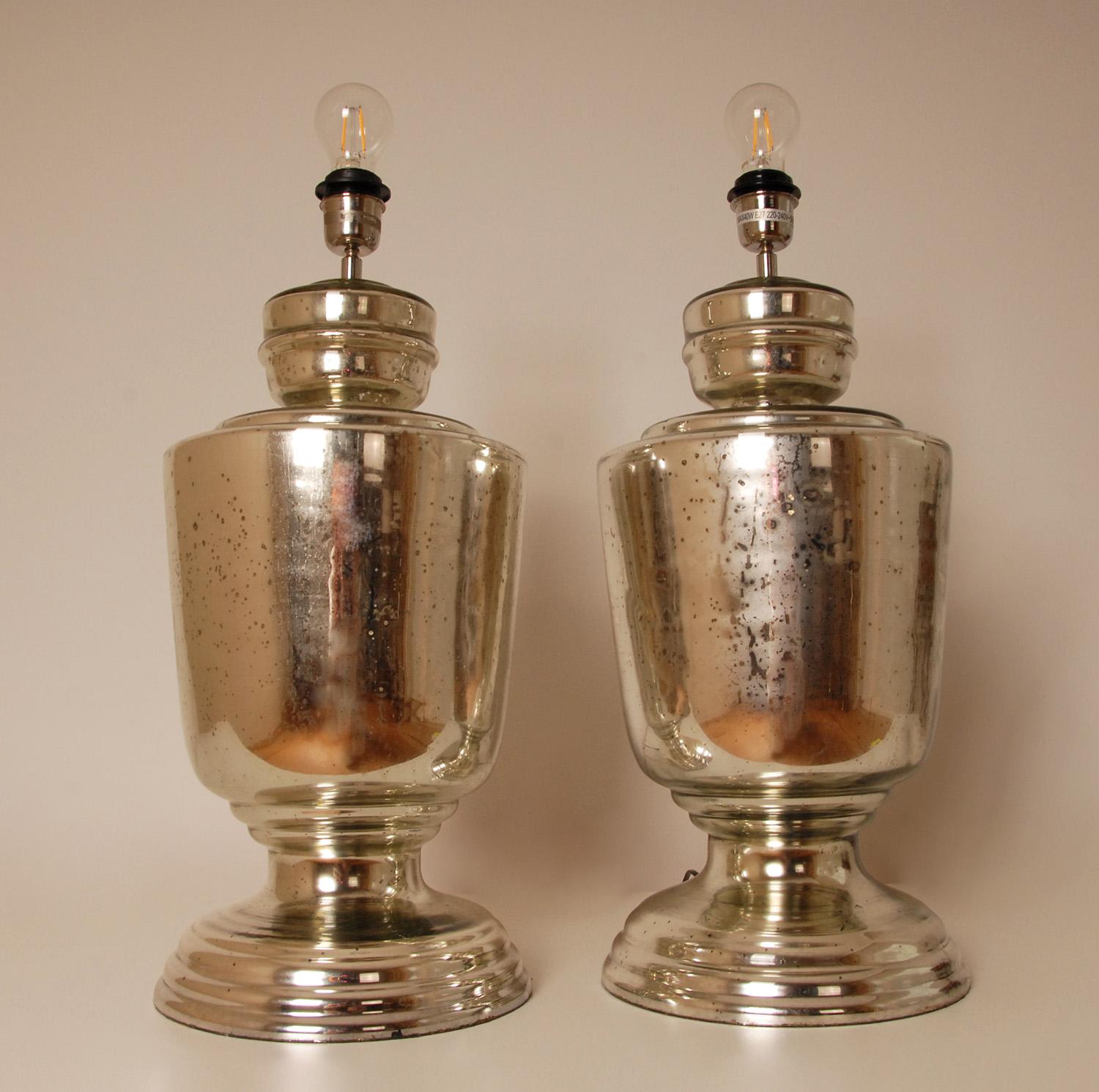 Late 20th Century Vintage Tall Silver Table Lamps Silver and Sky Blue Modern Table Lamps Vase Lamp