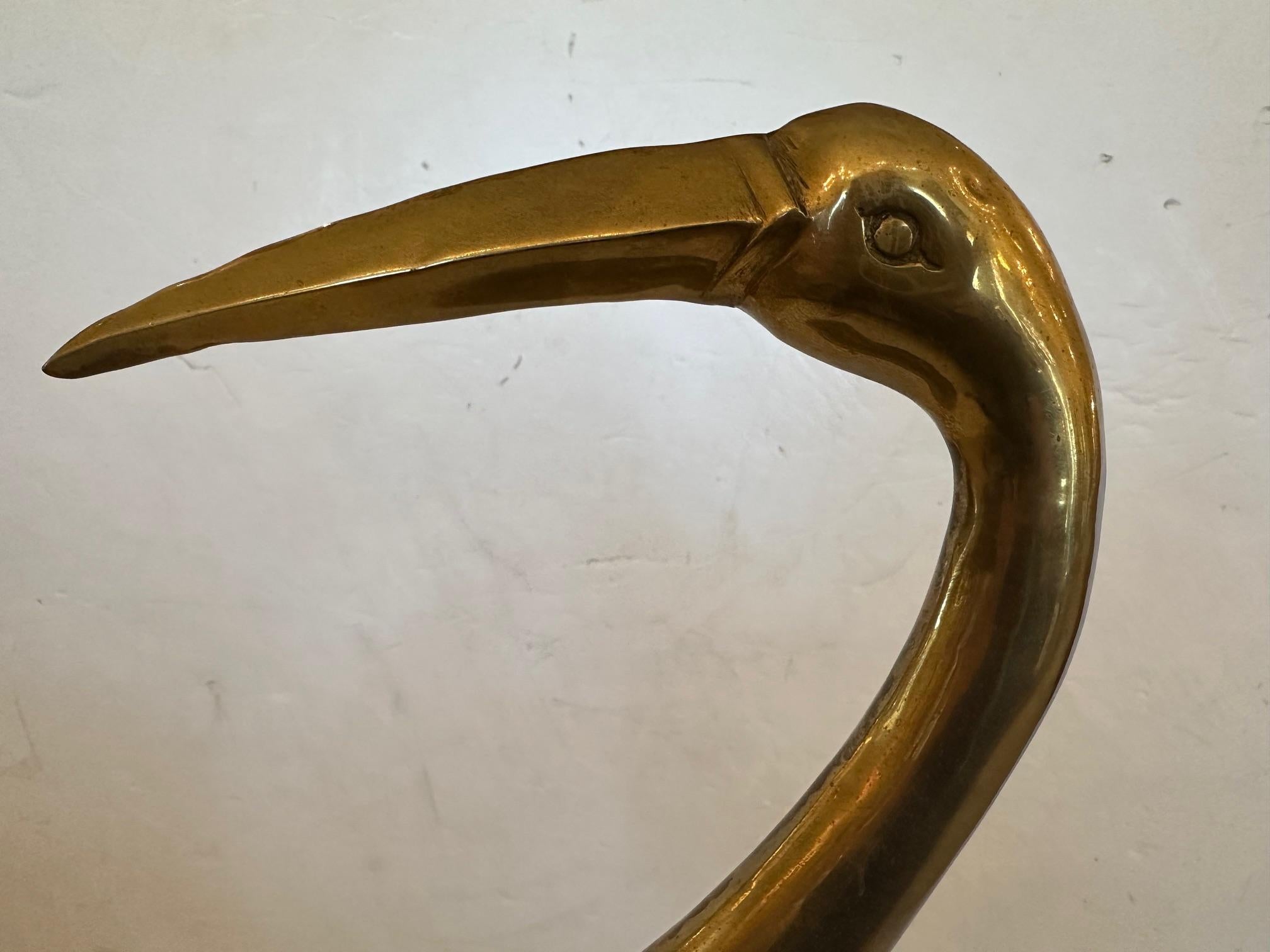 Vintage Tall Solid Brass Asian Crane Sculpture For Sale 4