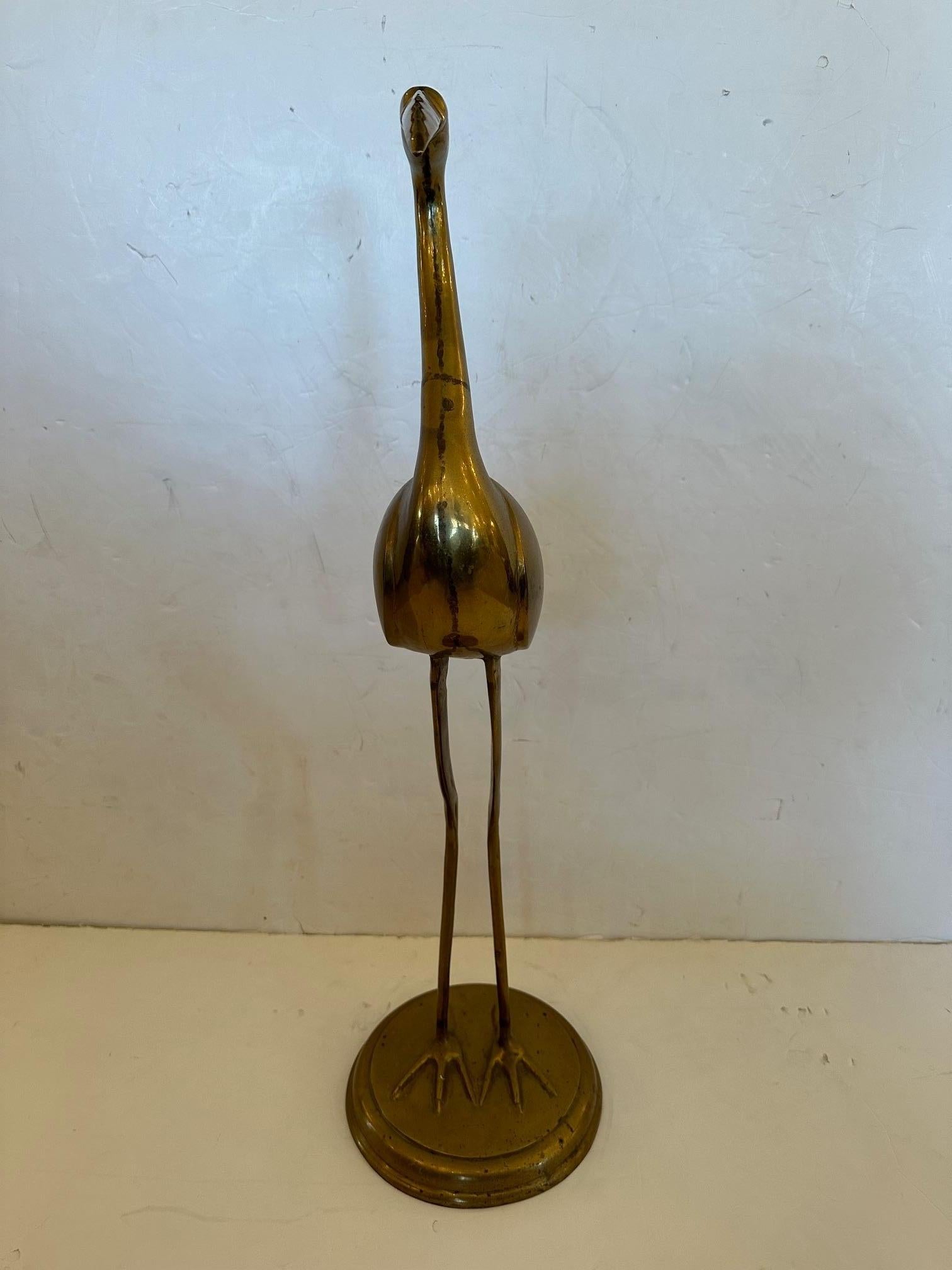 Vintage Tall Solid Brass Asian Crane Sculpture In Good Condition For Sale In Hopewell, NJ