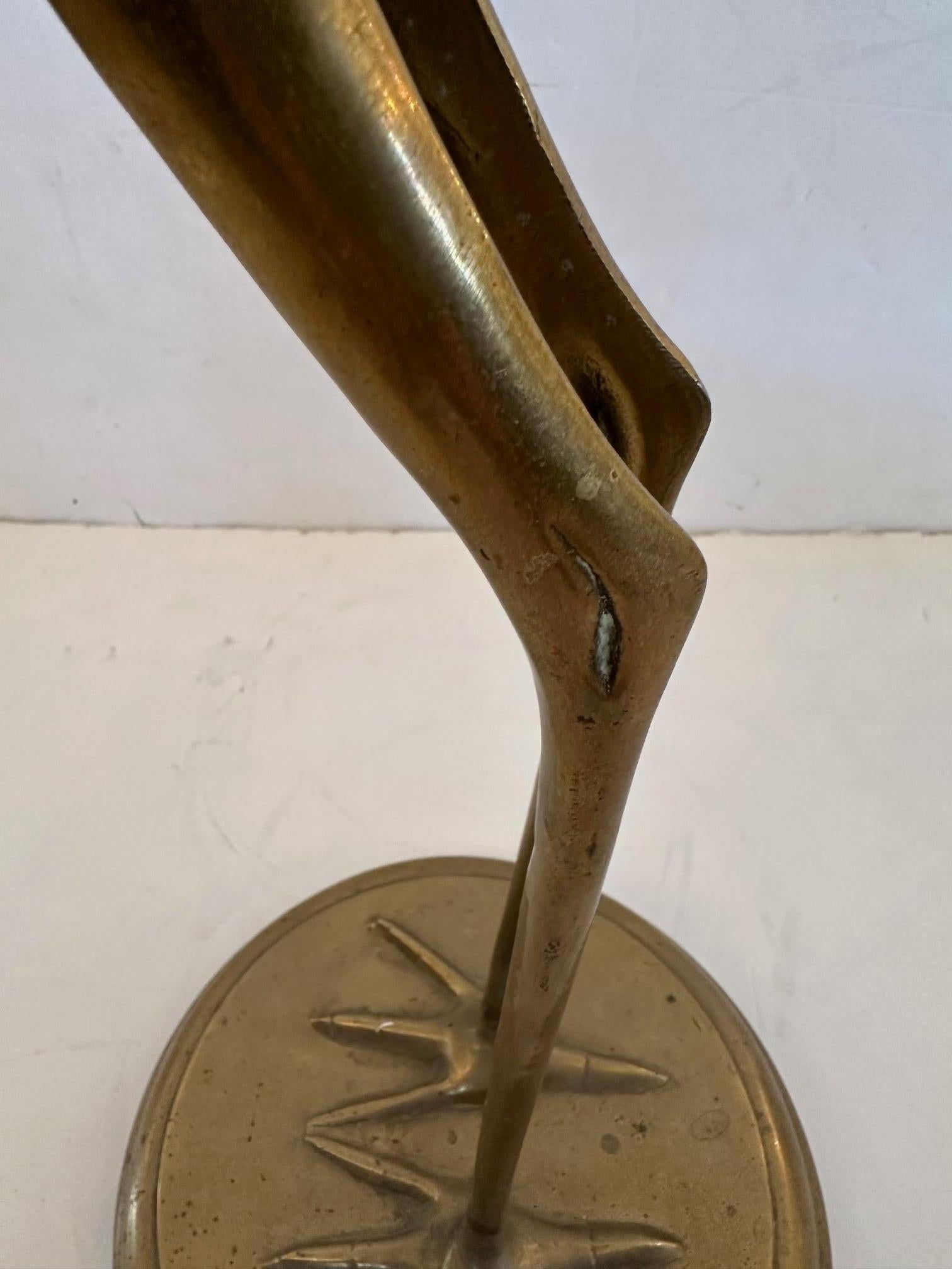 Vintage Tall Solid Brass Asian Crane Sculpture For Sale 2