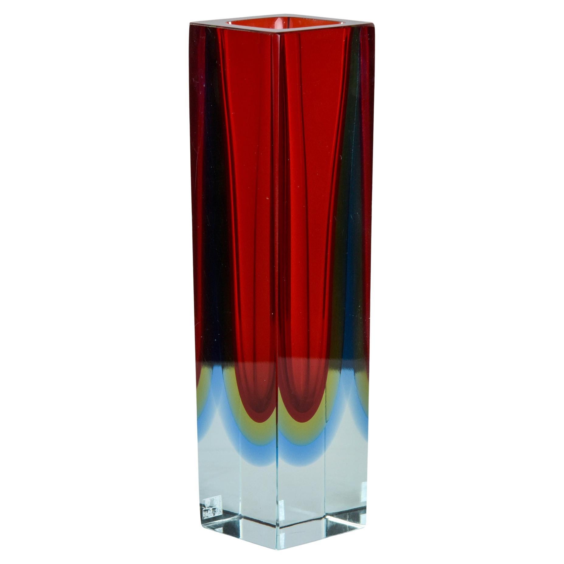 Vintage Tall Sommerso Murano Glass Flavio Poli Style Vase