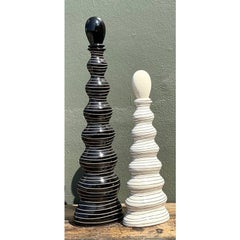 Vintage Tall Striped Studio Pottery Vases - Set of 2