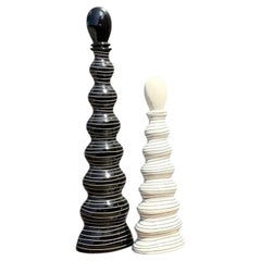 Vintage Tall Striped Studio Pottery Vases - Set of 2