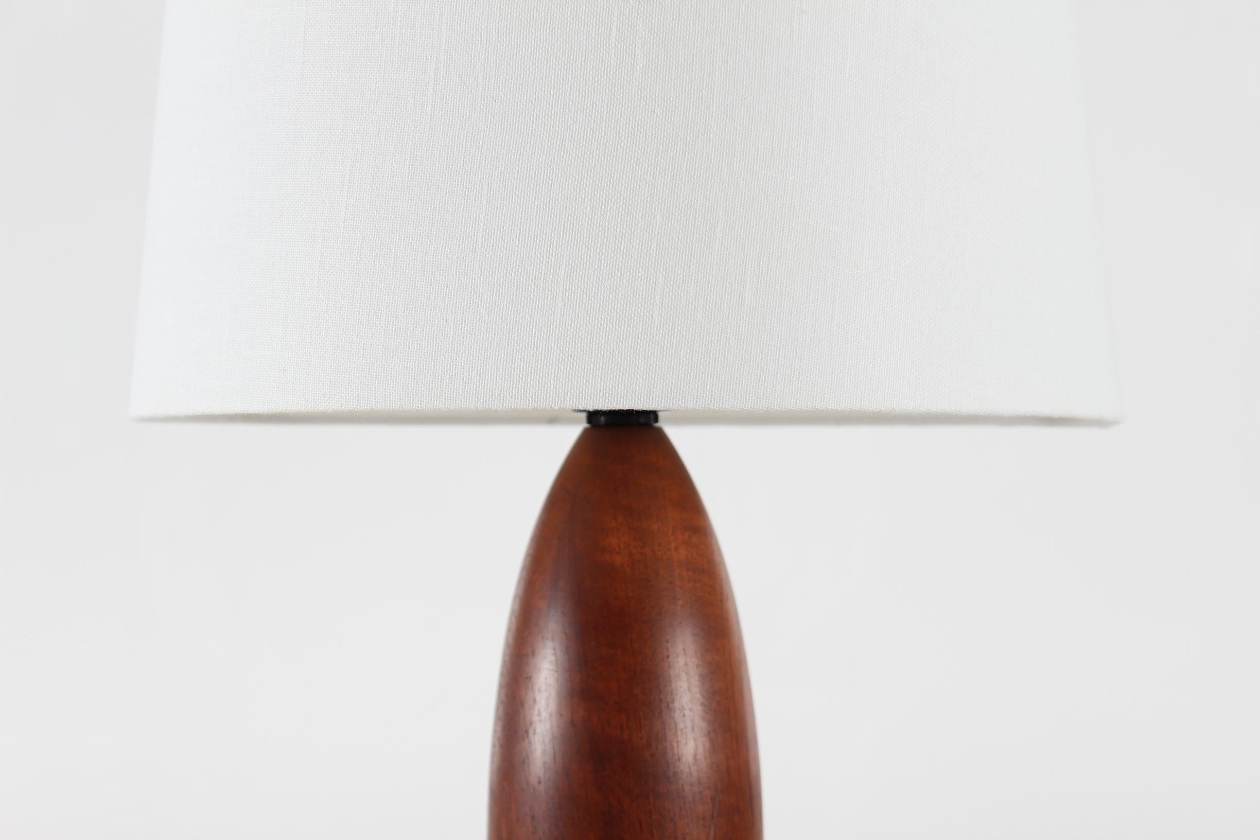 Scandinavian Modern Vintage Tall Table Lamp of Hand-Turned Teak with New Shade, Scandinavian, 1960s For Sale