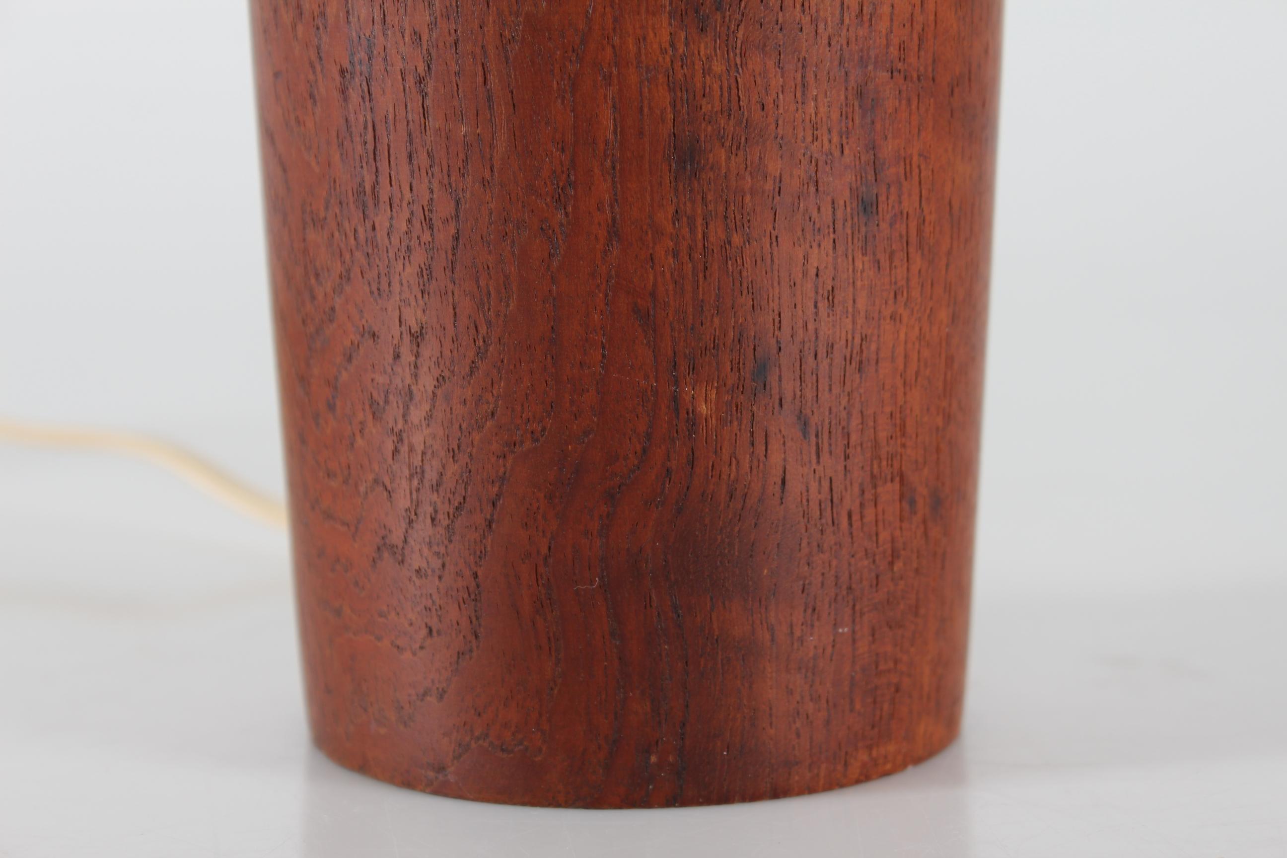 Danish Vintage Tall Table Lamp of Hand-Turned Teak with New Shade, Scandinavian, 1960s For Sale