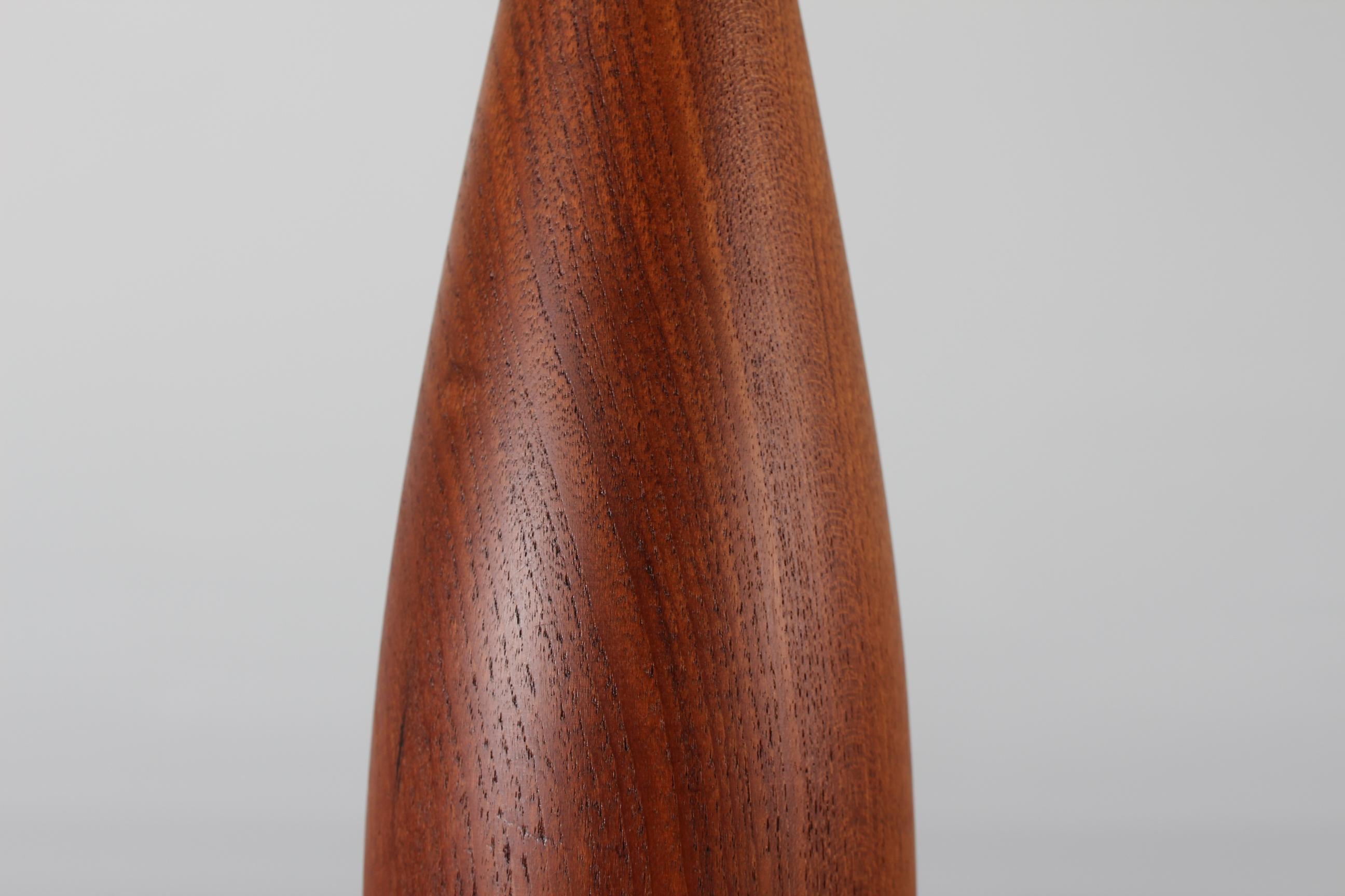Fabric Vintage Tall Table Lamp of Hand-Turned Teak with New Shade, Scandinavian, 1960s For Sale