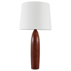 Lampada da tavolo alta vintage in teak tornito a mano con paralume nuovo, Scandinavia, anni '60