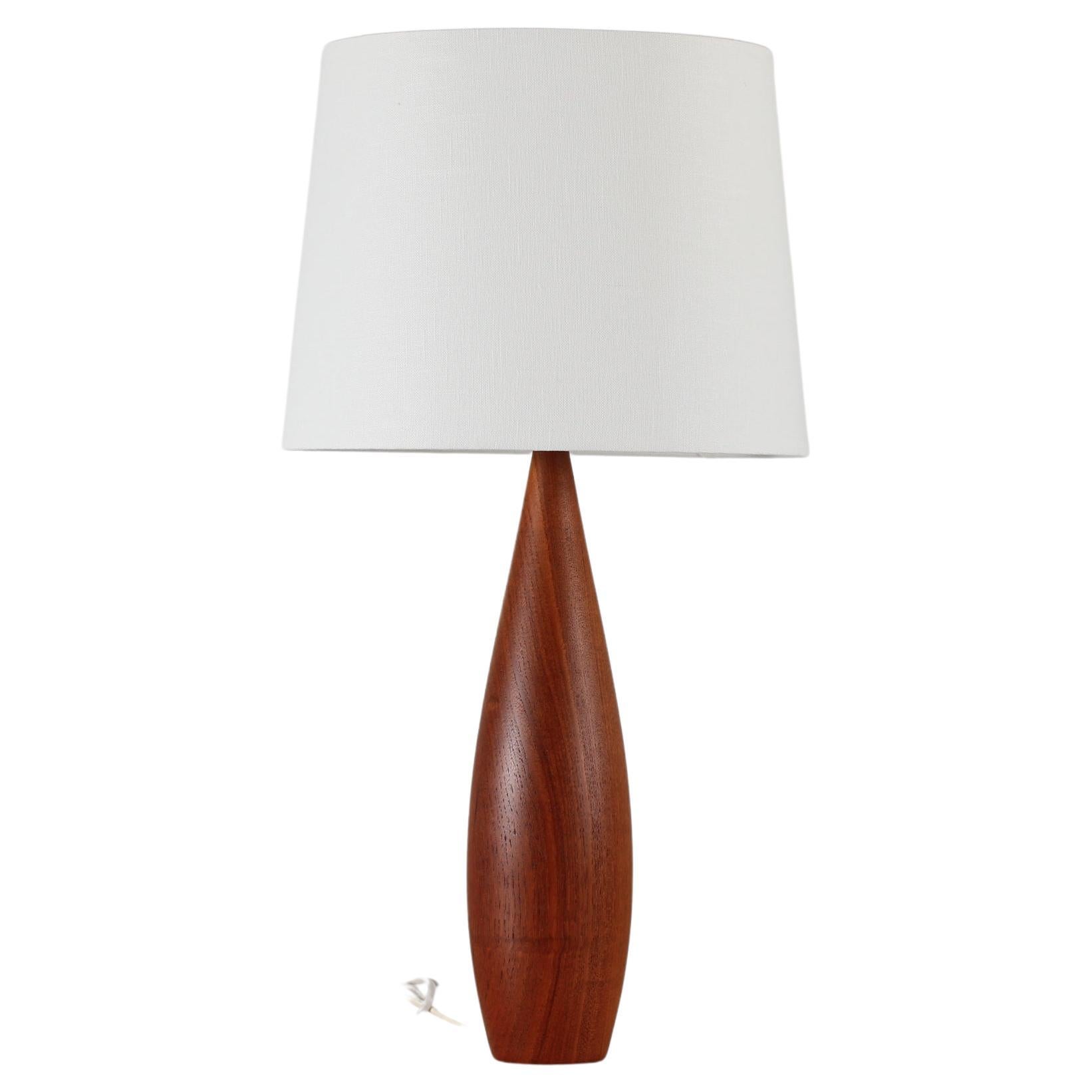 Vintage Tall Table Lamp of Hand-Turned Teak with New Shade, Scandinavian, 1960s For Sale
