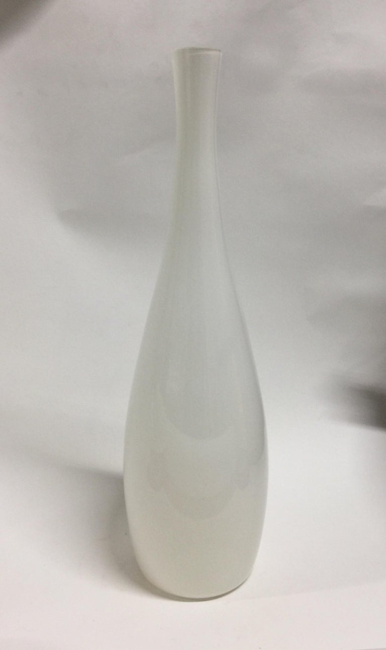 Mid-Century Modern Vintage Tall White Cased Glass Vase by Kastrup For Sale