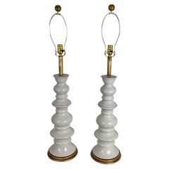 Vintage Tall White Ceramic Column Lamps