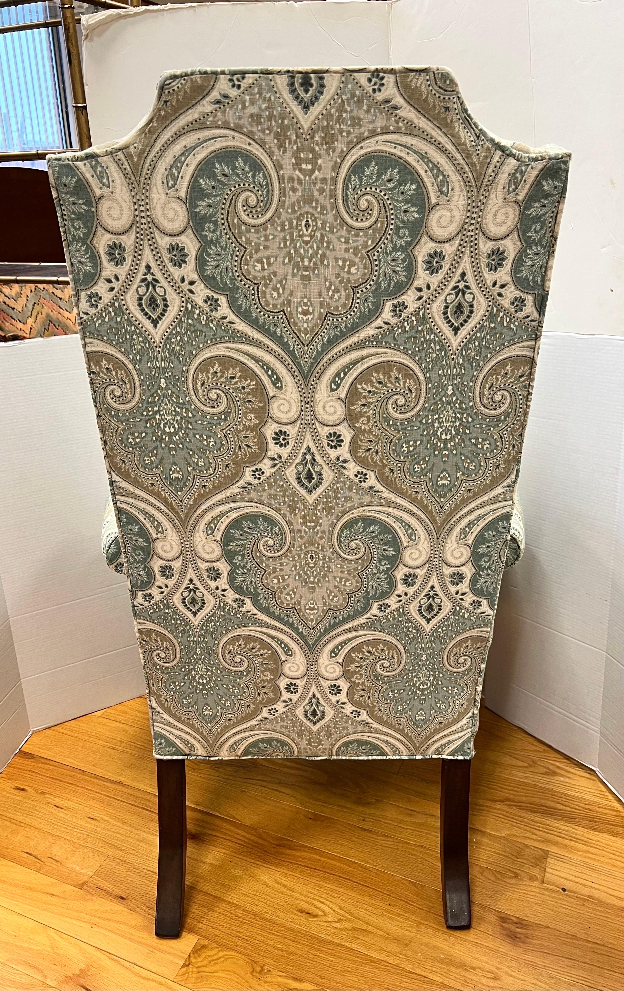 Federal Vintage Tall Wingback Reading Chair with Elegant Scalamandre Paisley Upholstery