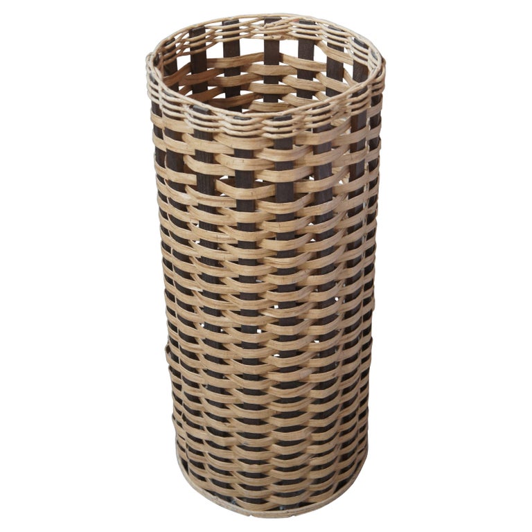 Vintage Tall Woven Wicker Rattan Boho Umbrella Cane Storage Basket