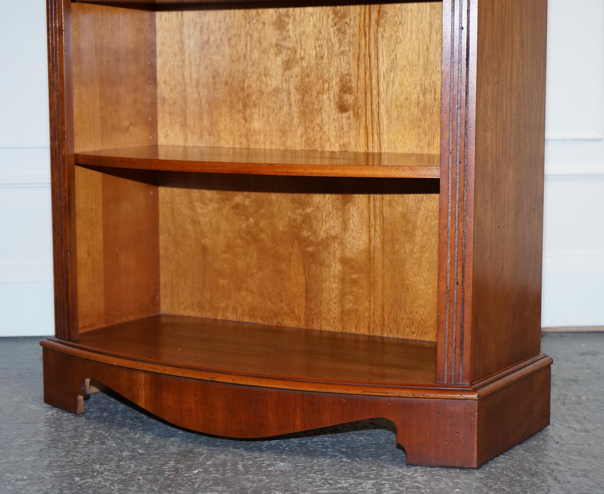 Hand-Crafted Vintage Tall Yew Open Bookcase with Adjustable Shelfs For Sale