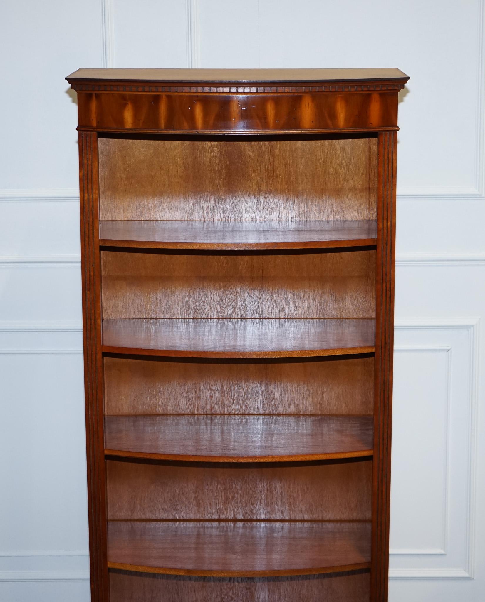20th Century Vintage Tall Yew Open Bookcase with Adjustable Shelfs For Sale